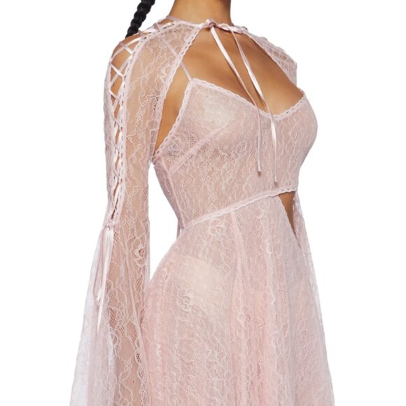 Current Mood Fairydust Chronicles Light Pink Asymmetrical Lace Dress Size L NWT - Picture 3 of 12